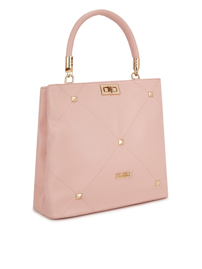 KLEIO Gold Studded Top Handle Handbag for Women - Pink - Image 1
